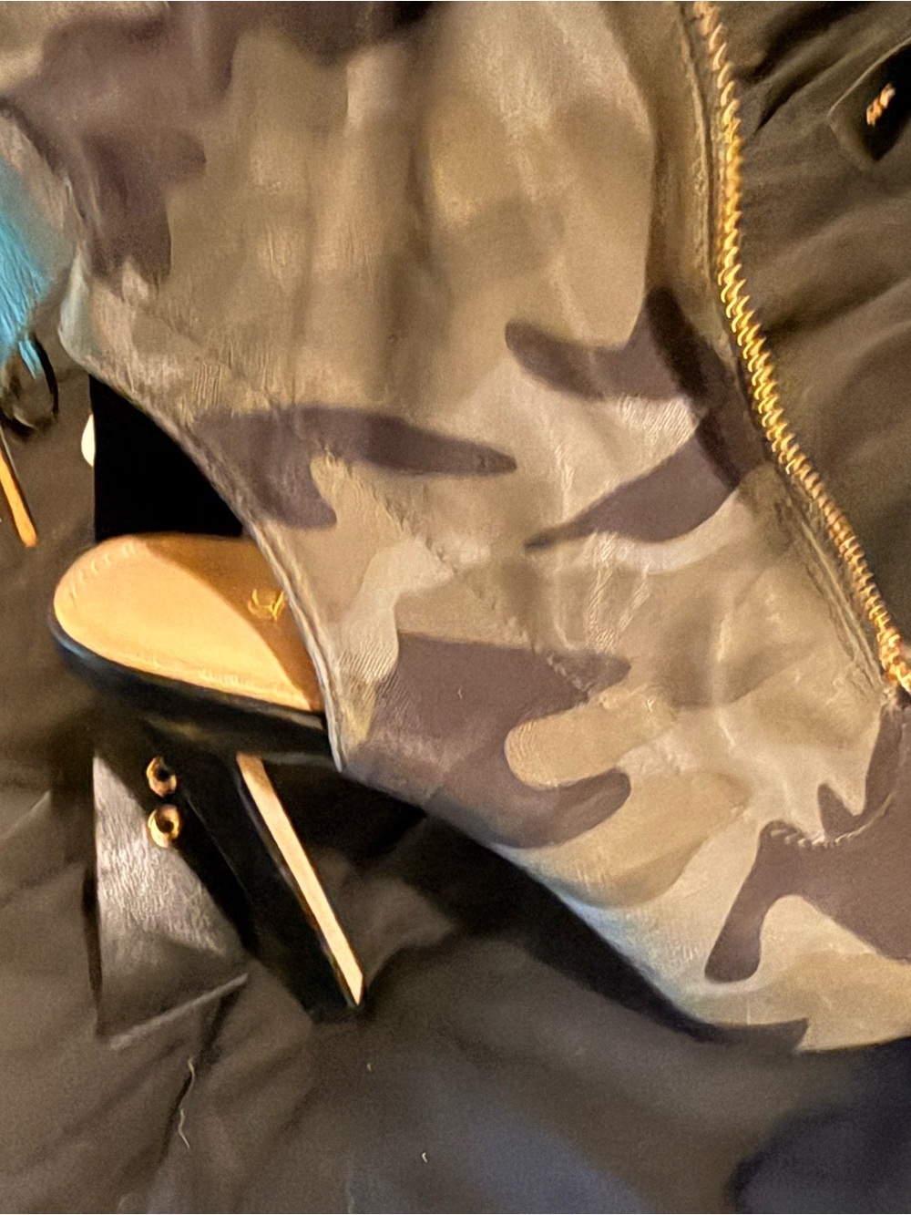 Camouflage Platform Booties with Gold Zip